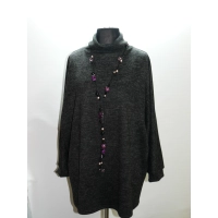 Melanżowy luźny sweter OVERSIZE z golfem - grafitowy